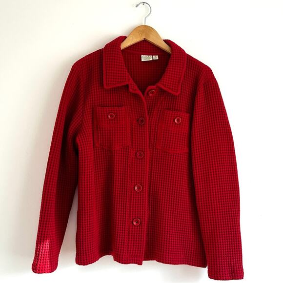 Cabelas Jacket Shirt Women XL Red Waffle Knit 100% Cotton Button Up Shacket - Picture 1 of 6